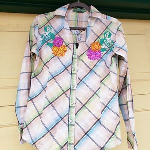 Rodeo Roses embroidered butterfly cowgirl shirt